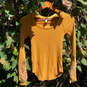 Free People Gold Mustard Long Sleeve Top